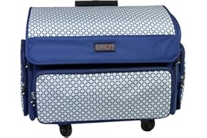 Everything Mary 4 Wheels Collapsible Deluxe Sewing Machine Storage Case, Blue - Rolling Trolley Carrying Bag for Brother, Singer, Bernina & Most Machines - Travel Tote Organizer for Accessories