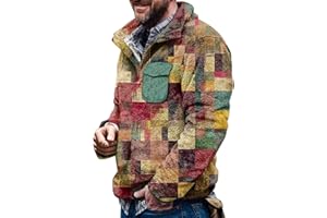 TOWMUS Mens Hoodie Mens Fleece Jackets Plaid Aztec Printed Quarter Zip Button Fuzzy Sherpa Pullover Sweatshirts Warm Winter
