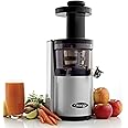 Omega Vertical Slow Masticating Juice Extractor 43 RPM Compact Design with Automatic Pulp Ejection, 150-Watt, Silver