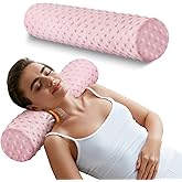 Sino Salected Memory Foam 4" Round Pillow, Cervical Neck Pillow for Pain Relief, Cylinder Pillows 18"x 4", Removable Cover, Neck Roll Pillow for Sleeping, Velvet Dots, Pink