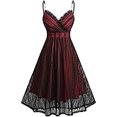 DRESSFO Women Gothic Lace Overlay Cami Dress Surplice A-Line Sleeveless Cocktail Party Dress
