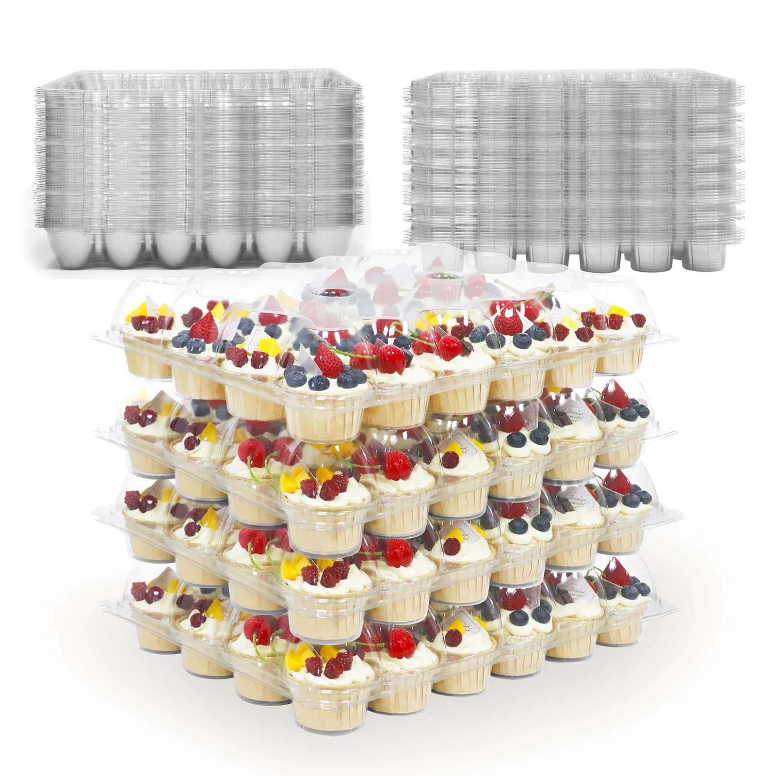 Photo 1 of WIKDAY 24 Count x 10 Sets Plastic Cupcake Containers, Durable and BPA-Free Cupcake Holder with Lid for Easy Transport Storage, Stackable Clear Cupcake Carriers, Reusable Dessert Boxes