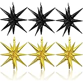 HILAVO 6PCS Black Gold Star Balloons, 22Inch Large Star Balloon Foil Balloons Spike Cone Balloon for Graduation Retirement Birthday New Year Party Decoration
