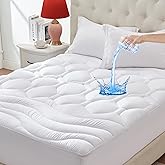 ELVEN HOME King Size Mattress Pad Waterproof, Cooling Mattress Topper Noiseless, Leak Proof Mattress Protector Deep Pocket Washable, Quilted Fitted Soft King Mattress Pad Cover (78x80 inch, White)