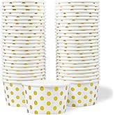MATICAN Paper Ice Cream Cups, 50-Count 16-Oz Disposable Dessert Bowls for Hot or Cold Food, 16-Ounce Party Supplies Treat Cups for Sundae, Frozen Yogurt, Soup, Gold Foil Polka Dots