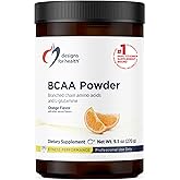 Designs for Health BCAA Powder with L-Glutamine - Branched Chain Amino Acids Powder + L-Glutamine Supplement to Support Muscles + Workouts - Orange Flavored Drink Mix (30 Servings / 270g)