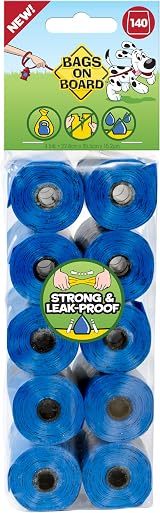 Bags On Board Dog Poo Bags 140 Pack Blue Strong Leak Proof