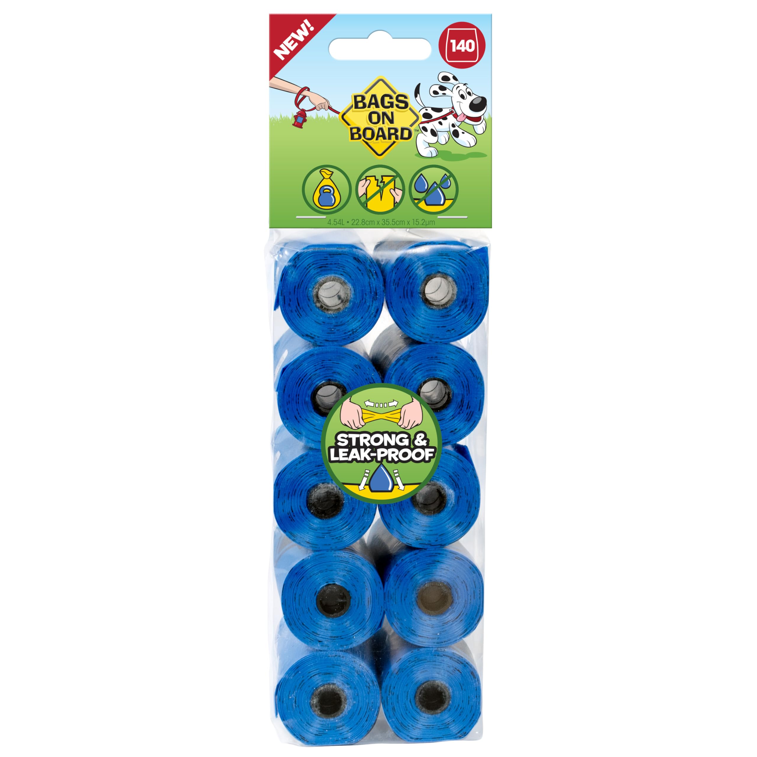 Bags On Board Dog Poo Bags | Strong, Leak Proof Dog Waste Bags | 140 Blue Bags