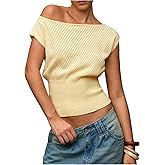 Floerns Women's Off The Shoulder Sweaters Short Sleeve Asymmetrical Rib Knit Pullover Tops