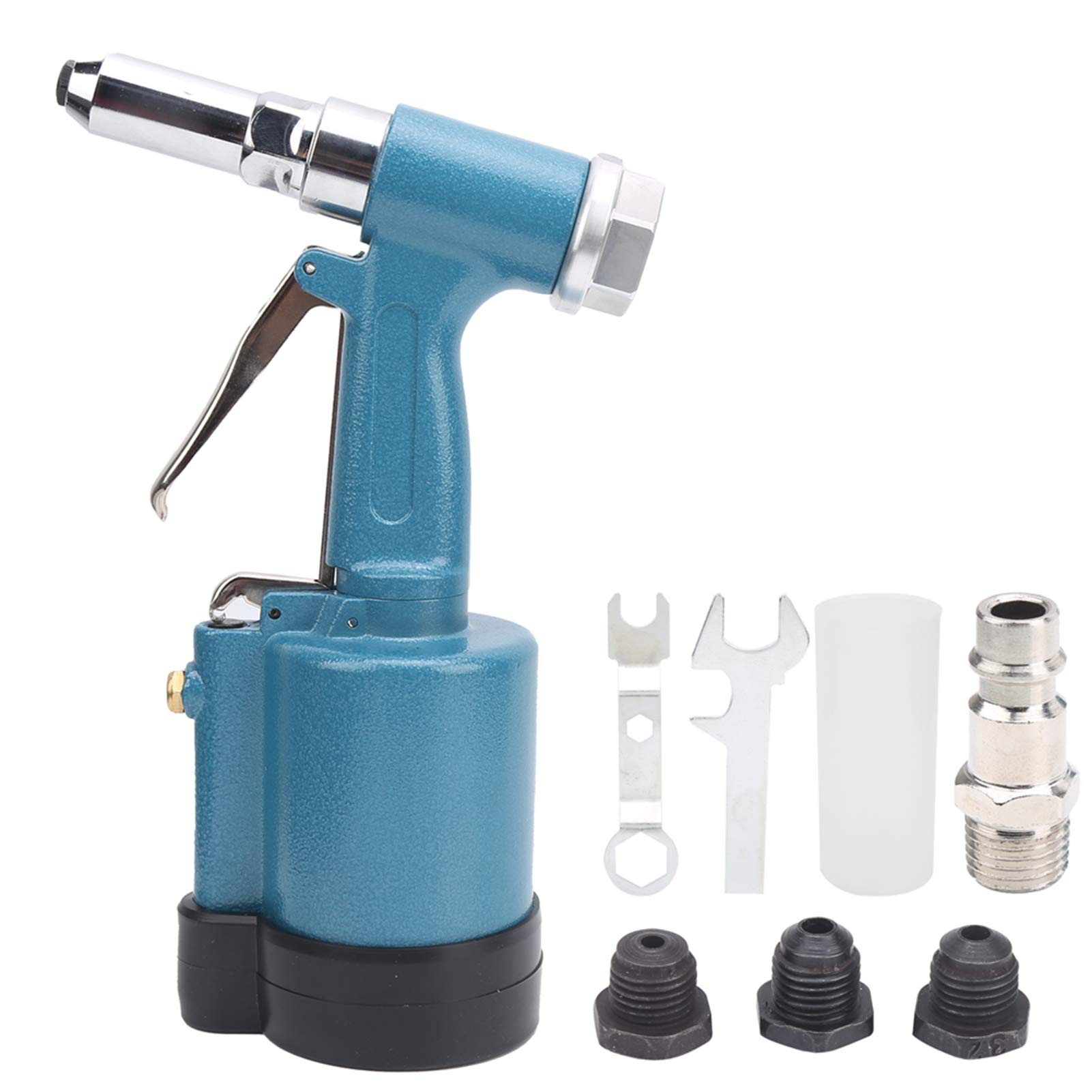 Pneumatic Pop Rivet Gun, KP-702 Blue Air Rivet Gun Industrial Grade 3‑Jaw Pneumatic Riveter Aviation Aluminum Hydraulic Structure (European Style)