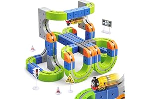 STEM Toys for Kids 4-8, Electric Train Set Magnetic Tracks 69 Pcs Modular 3D Flexible Race Track Building Toy, DIY Train Trac