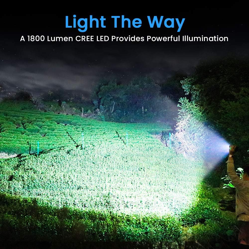 Euyee E4 Professional Outdoor Flashlight, High Powered LED Brightest 1800 Lumens Torch with 5 Modes, IPX67 Water Resistant, Optical lens.Best Choice for Camping, Outdoor, Emergency, EDC Flashlights - - 