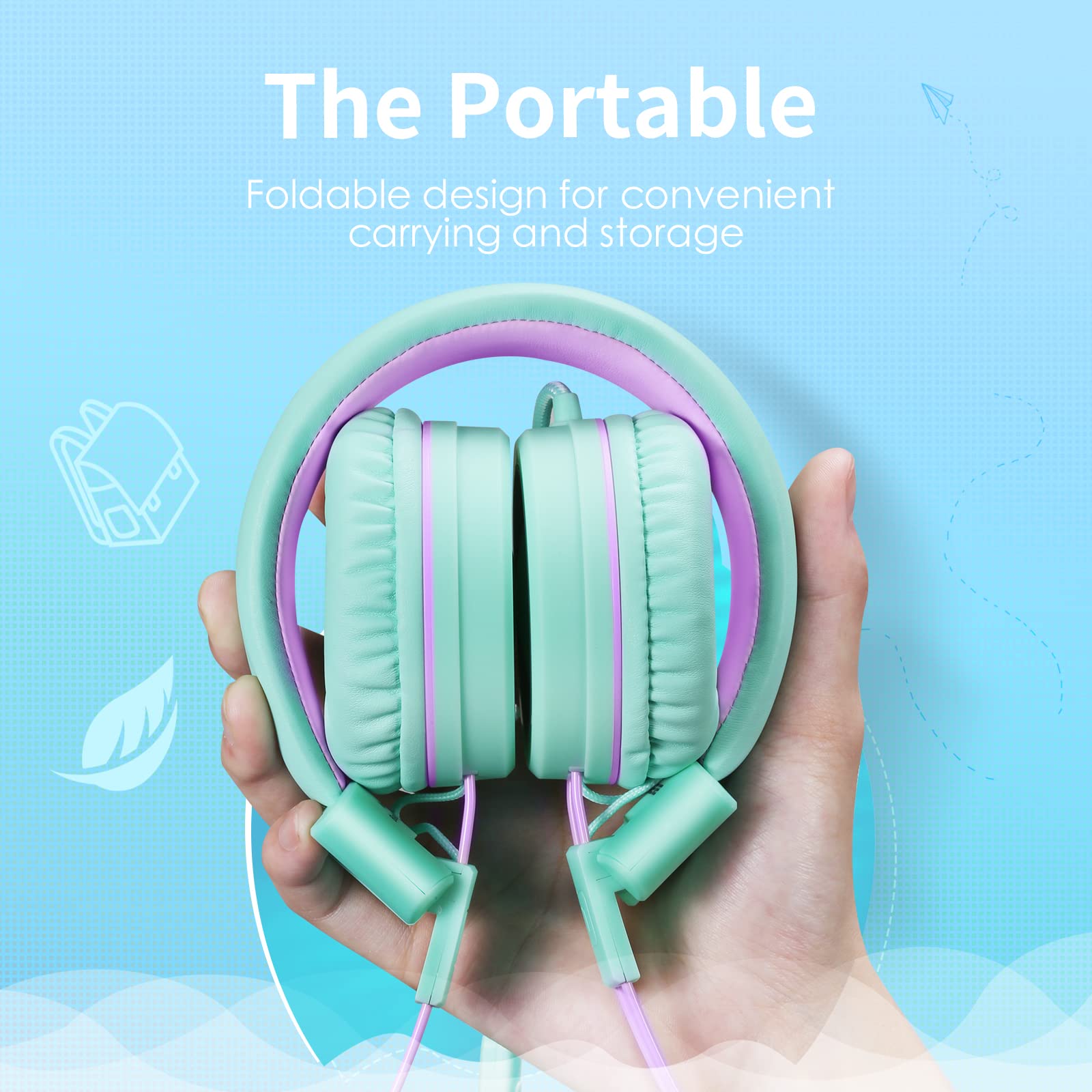 P10 Kids Headphones with Microphone Stereo Headphones for Children Boys Girls,Adjustable 85dB/94dB Volume Control Foldable On-Ear Headphone with Microphone for School/PC/Cellphone(Green)