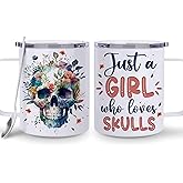 Hyturtle Skull Cup Gifts Skull Lovers - Just A Girl Who Loves Skulls Coffee Mug Stainless Steel 12oz - Goth Gifts For Women - Cute Gothic Lover Gift For Her, Girls, Daughter On Birthday Christmas