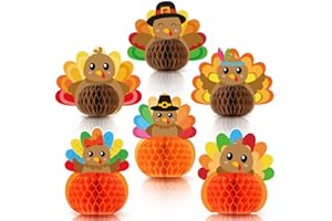 HEDEEY 6 PCS Thanksgiving Party Decorations,3D Turkey Honeycomb Centerpieces, Honeycomb Centerpieces for Fall Thanksgiving Party Supplies Table Decorations (Turkey Light)