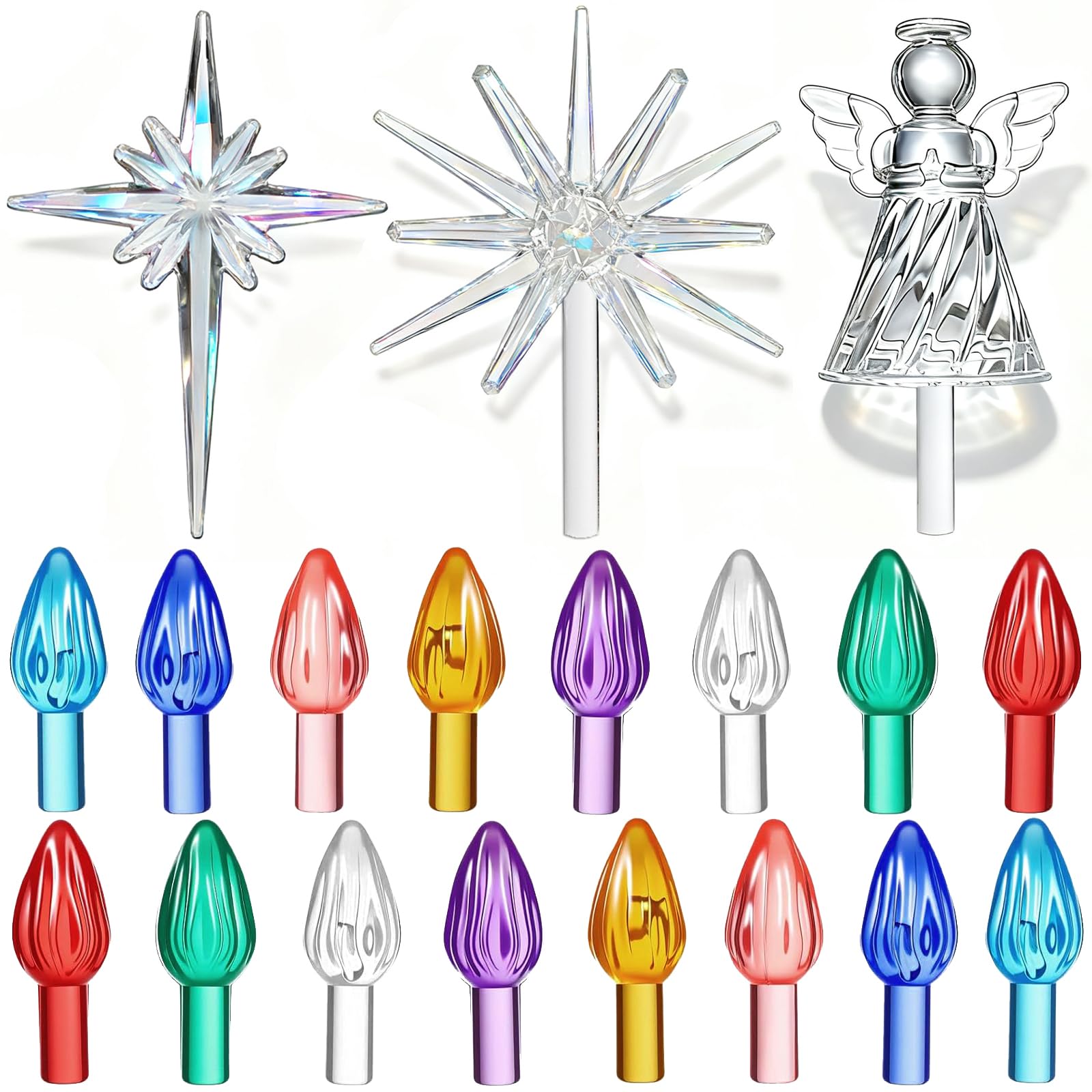 Photo 1 of Ceramic Christmas Tree Replacement Lights Bulbs Pegs - Included 3D Moravian Starburst?Cross Shining Star?Blessing Angel Topper