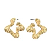 DIAMANTIO 18K Gold Plated Abstract Statement Earrings for Women – Bold Wave-Shaped Dangle Earrings – Lightweight Artistic Jewelry for Party, Evening, and Daily Wear
