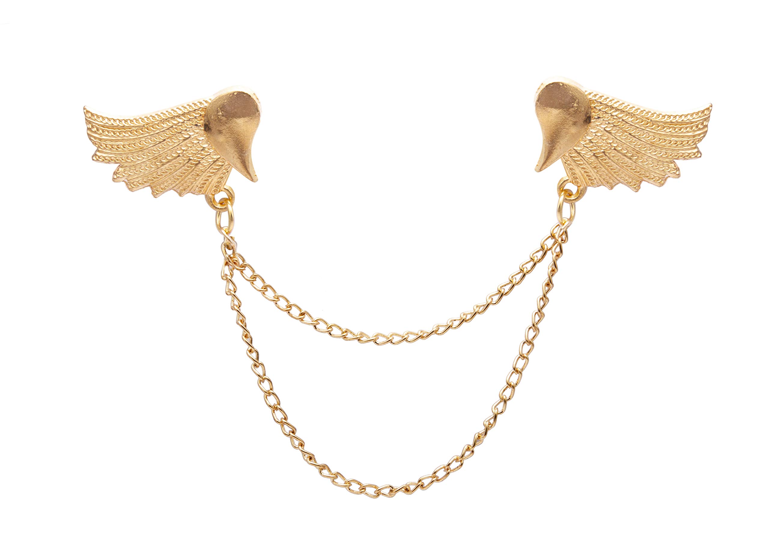 Knighthood Golden Wing Pair with Hanging Chain Alloy Lapel Pin Badge Coat Suit Wedding Gift Party Shirt Collar Accessories Brooch for Men