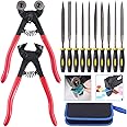Glarks 12Pcs Mosaic Tools Set, Heavy Duty Wheeled Glass Mosaic Nippers and Tile Cutter Pliers with 10Pcs High Strength Needle File for Glass & Ceramic Cutting and Grinding