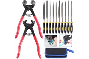 Glarks 12Pcs Mosaic Tools Set, Heavy Duty Wheeled Glass Mosaic Nippers and Tile Cutter Pliers with 10Pcs High Strength Needle