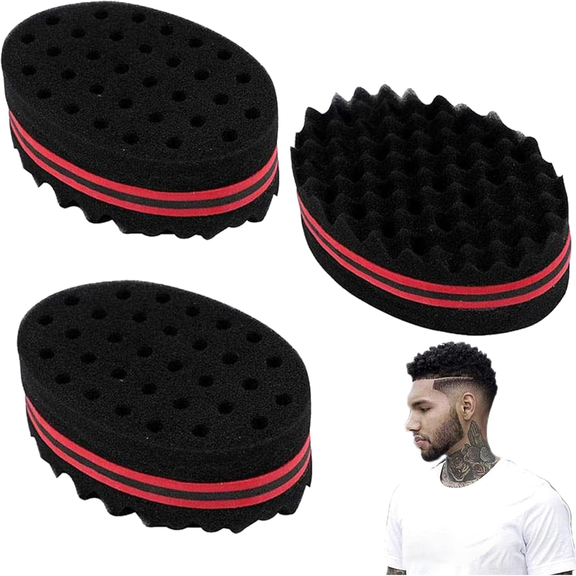 DXIA Pack of 3 Sponge Hair Brush, Hair Brush Sponge, Styling Tool, Magic Curl Sponge Brush Double Side Two in One Twist, for Hair Afro Braid Style Twist Curls