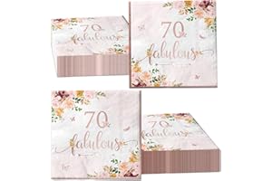 GUPESXU 70th Birthday Decorations for Women,40Pieces 70th Falulous Paper Napkin Rose Gold Birthday Party Supplies Floral Theme Napkins for Women 70th Birthday,Anniversary Wedding Party Favors