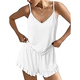 Ekouaer Womens Cami Pajama Sets V Neck PJs Soft Lingerie Sleepwear 2 Piece Tank Top with Ruffle Shorts