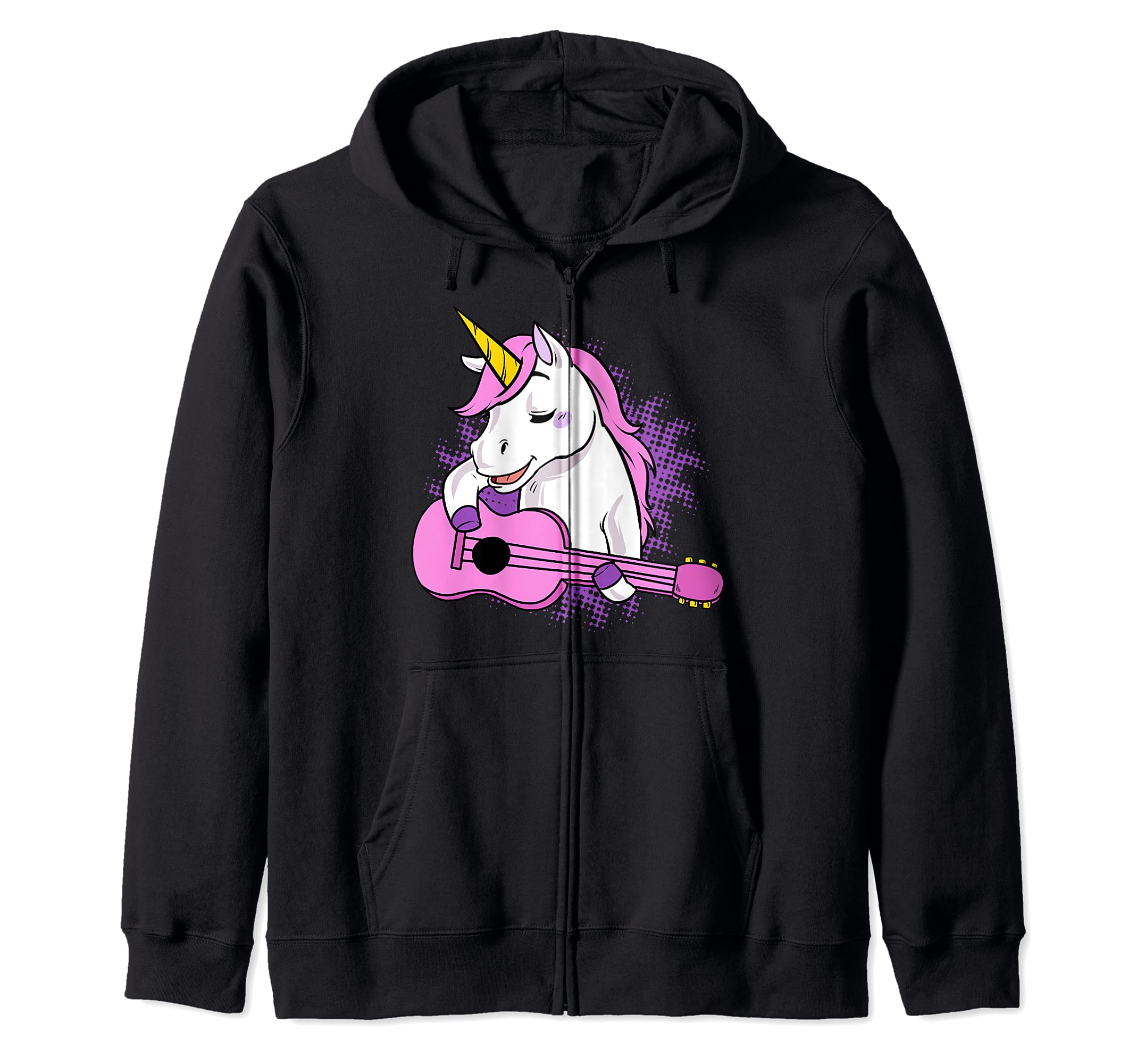 Funny Guitar Unicorn Musical Lute Mandolin Singing Unicorns Zip Hoodie