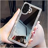 Cavdycidy for iPhone 16 Mirror Case for Women with Bling Rhinestone, Stick on Mirror for Phone Case,Luxury Shiny Crystal Protective Cover for Outdoor Makeup for Girl(Glitter Diamond)