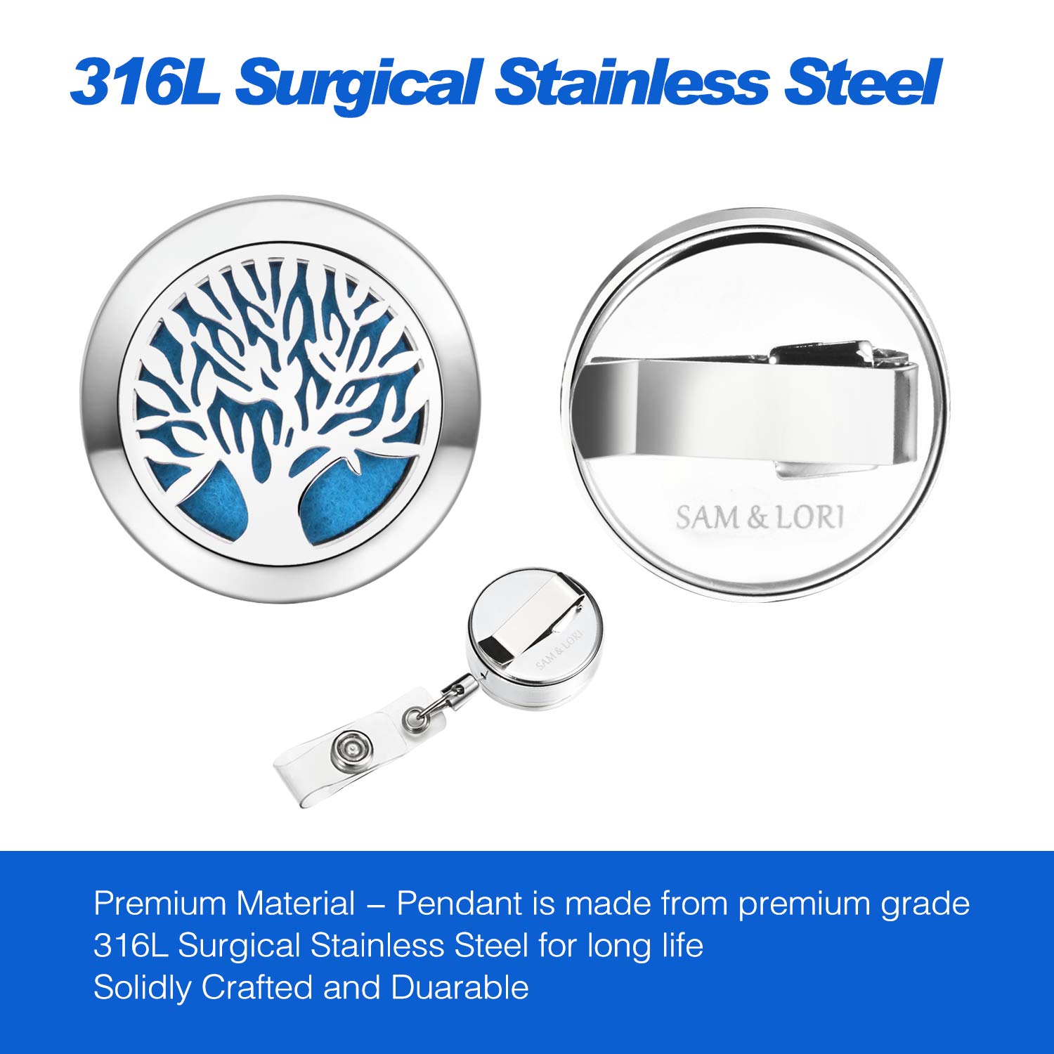 Retractable Badge Holder with Essential Oil Diffuser Aromatherapy Heavy Duty Badge Reels Cute ID Card Holder Clip for Nurse Teacher Tree of Life by SAM & LORI