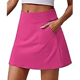 PINSPARK 18" Golf Skorts for Woman High Waisted Tennis Skirt UPF 50+ Athletic Skort Skirts with 4 Pockets Workout Pickleball