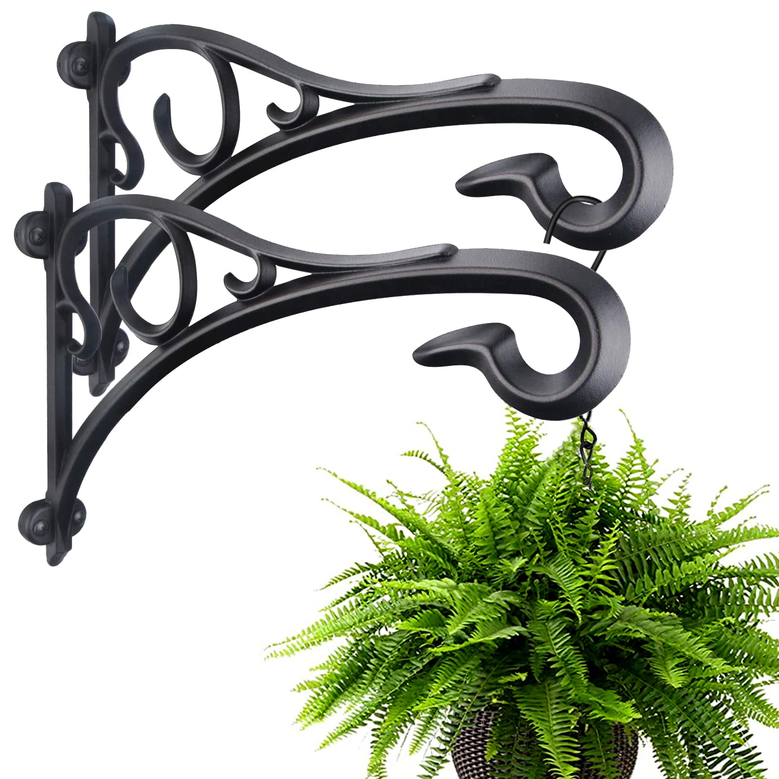 Hanging Basket Bracket, Heavy Duty Artistic Garden Hook (13 Inches/2 Pack) Thicker More Durable Rust-Resistant, for Hanging Plants, Bird Feeders, Lanterns, Potted, Outdoor Indoor Hanging Brackets