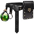 Belt Pouch Waist Bag Fanny Pack Steampunk Phone Holder Medieval Bag Leather Belt Renaissance Cosplay Costume Accessories (3Bottle-Black)