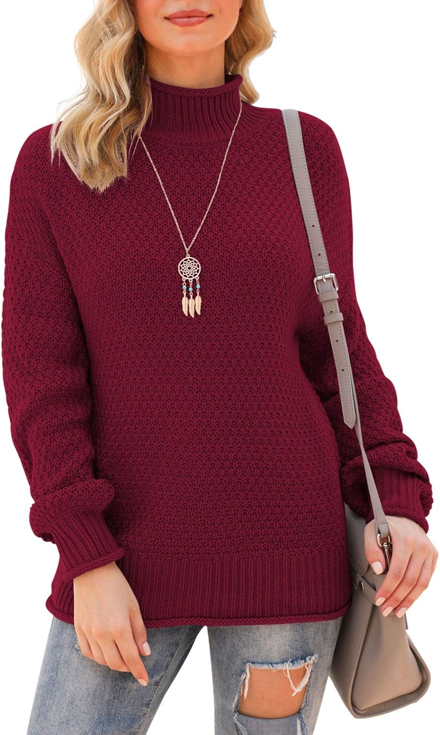 Jouica Womens Turtleneck Oversized Sweaters Batwing Long Sleeve Pullover Loose Chunky Knit Jumper at  Women’s Clothing store