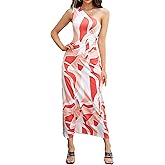 XIITYMU One Shoulder Dress for Women 2026 Summer Print Sleeveless Cut Out Ruched Party Bodycon Maxi Dresses