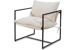 Kromax Modern Accent Chair with Armrest, Cozy Living Room Chairs, Square Metal Frame, Upholstered Soft Cushion, Sponge, 27.6" x27.6“x32.3, Easy Assembly, Beige