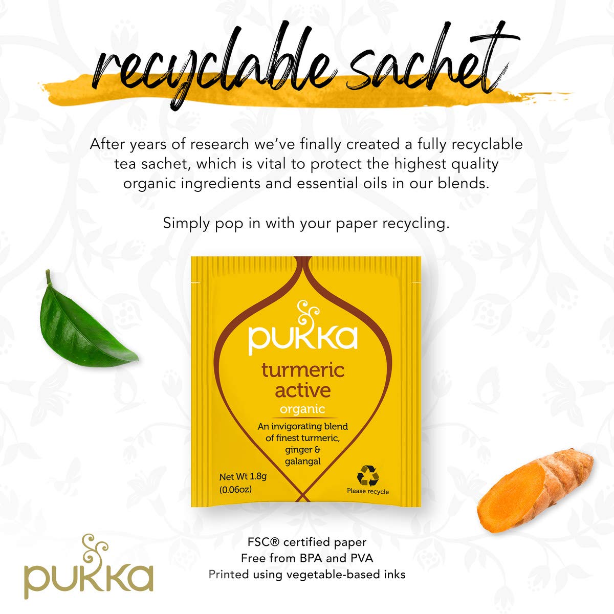 Pukka Herbs Turmeric Active, Organic Herbal Tea With Ginger & Galangal (3 Pack, 60 Tea Bags) : Grocery & Gourmet Food