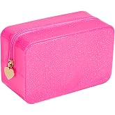 RSRSLEII Stardust Twinkle Jelly Travel Makeup &amp; Toiletry Bag(02Hot Pink) | Waterproof PVC Cosmetic Bag/Case for Women, Zipper SPF Beach Bag for Sunscreen Skincare and Daily Essentials