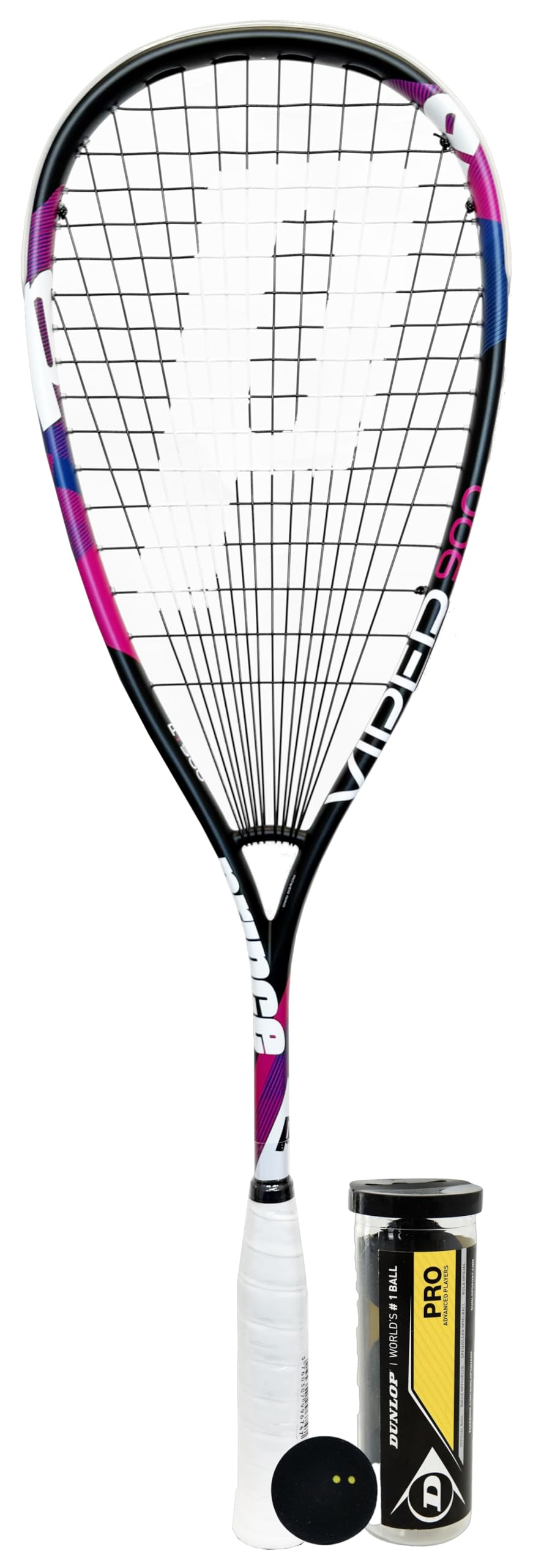 Prince Viper 900 O3 Squash Racket, with Cover and 3 Balls (Viper 900 Squash Racket + 3 Pro Balls (Double Yellow Dot))