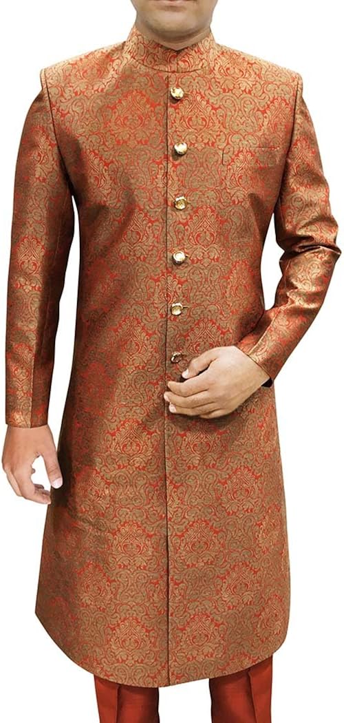 Inmonarch Mens Indian Wedding Men Beige And Orange Wedding Sherwani Sh543 At Amazon Men S Clothing Store
