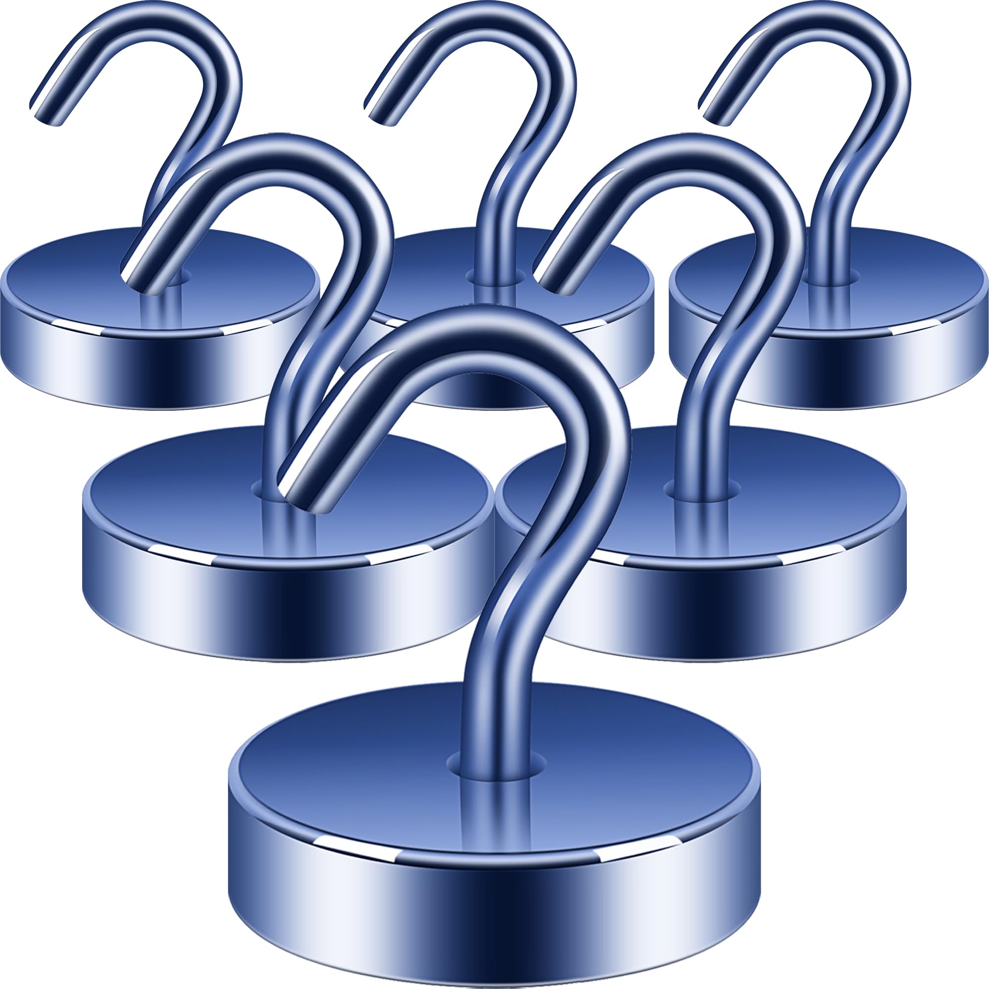 Neosmuk 60lb+ Extra Strong Magnet with Hook for Fridge,Heavy Duty Cruise Hook for Ceiling,Small Magnetic Holder for Van, Tool(Navyblue, Pack of 6)