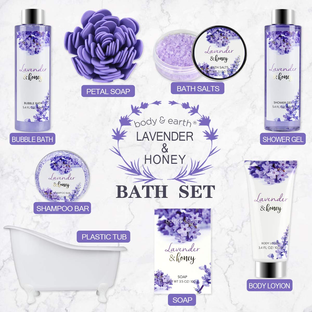 Bath and Body Gift Set Lavender Gifts for Women, Body & Earth Bath