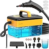 10S Fast Heating Heavy Duty Steam Cleaner 7 Adjustable Levels, 1.6 Quarts Tank, Continuous Spray, Natural Deep Cleaner, Portable Handheld Steamer with 15 Accessories for Home, Car, Tile (Yellow)