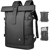 Rolltop Laptop Backpack,Expandable Business Travel Backpack for Men Women,Water-Resistant Casual Daypack with 15.6 Inch Laptop Compartment,19-28L Anti-Theft Computer Work Bag for Commute College-Black