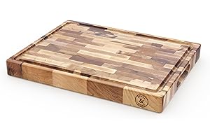 Maple End-Grain Cutting Board - Made in USA - Juice Groove, Non-Slip Feet - 17” x 13” x 1.7” Wooden Butcher Block for Kitchen