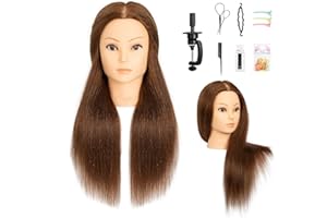 DUKORIN Mannequin Head 100% Real Human Hair, Cosmetology Mannequin Human Hair Doll HeadHairdresser Practice Training Head (Brown)