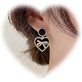 W WEILIRIAN Boho Crystal Heart Drop Earrings Love Heart Dangle Earrings Rhinestone Bow Earrings Black Round Stud Earrings Jewelry for Women