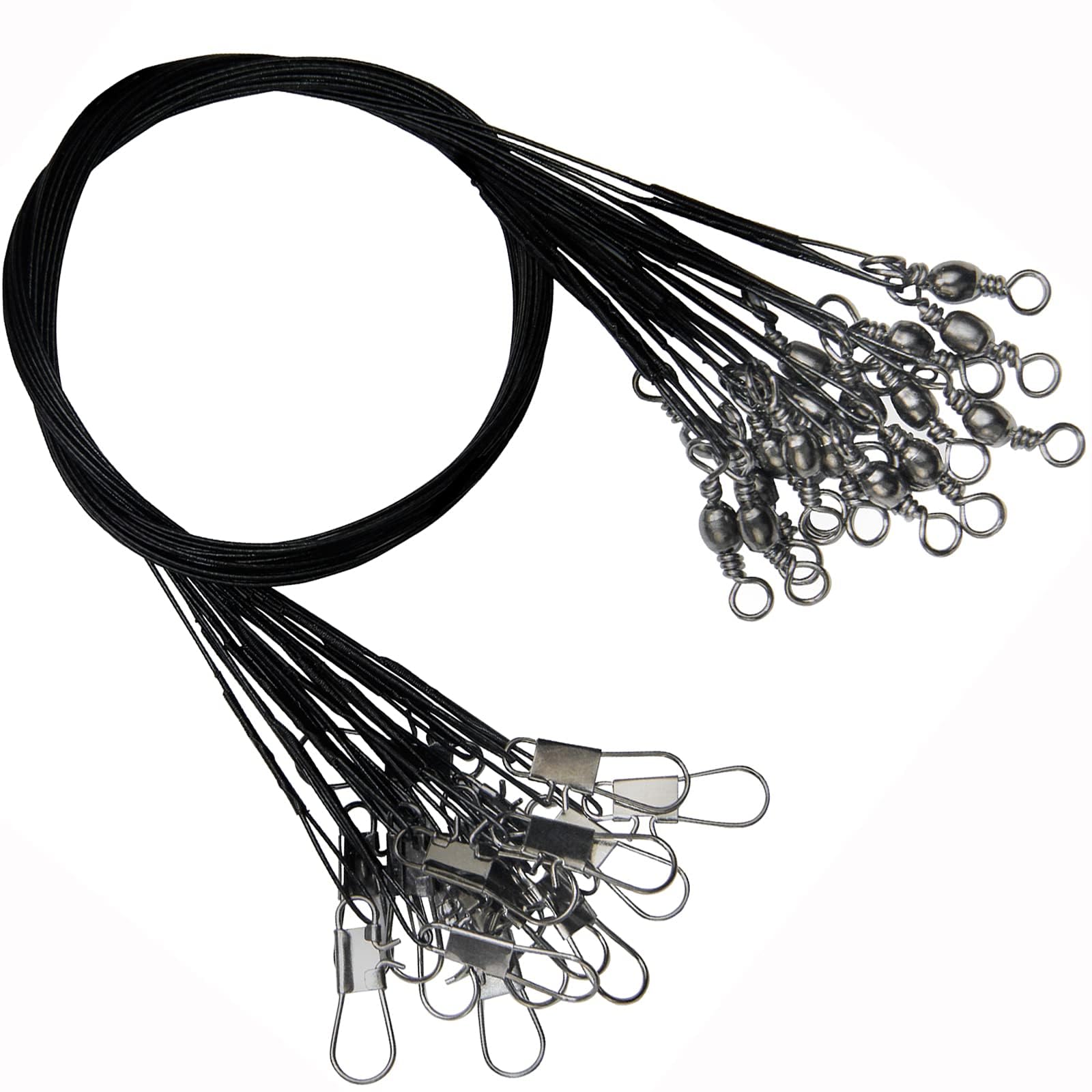 Fishing Leaders Stainless Steel Leader Rigs 30pcs Coated Black Wire Trace Rigs with Swivel Snaps Fishing Lure Connectors Saltwater Leader Rigging