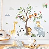 decalmile Jungle Animals Tree Wall Decals Elephant Giraffe Lion Safari view 3