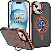 KETGII i Phone 14 Plus Case, for iPhone 15 Plus Case, Compatible with MagSafe Wireless Charging, Heavy Duty, Shockproof, Adjustable Kickstand, Slim Matte Anti-Fingerprint Orange.
